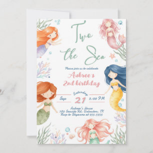 Mermaid Two the Sea 2nd Birthday Party Invitation