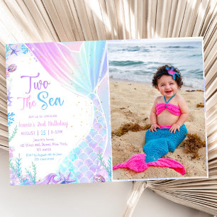 Mermaid Two The Sea 2nd Birthday Party Photo Invitation