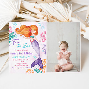 Mermaid Two The Sea 2nd Birthday Party Photo Invitation