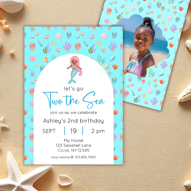 Mermaid  Two The Sea Birthday Photo Invitation (Creator Uploaded)