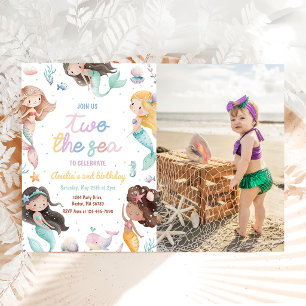 Mermaid Two the Sea Girl 2nd Second Birthday Photo Invitation