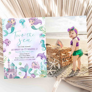 Mermaid Two the Sea Girl 2nd Second Birthday Photo Invitation