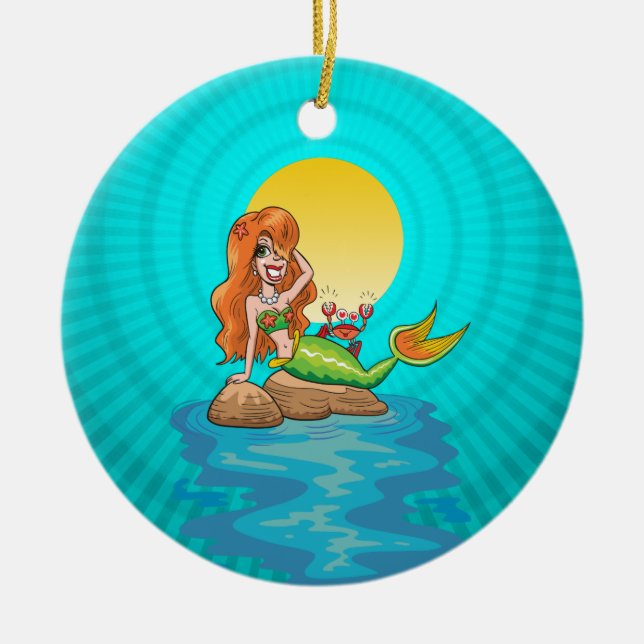Mermaid under a Full Moon Ceramic Tree Decoration (Front)