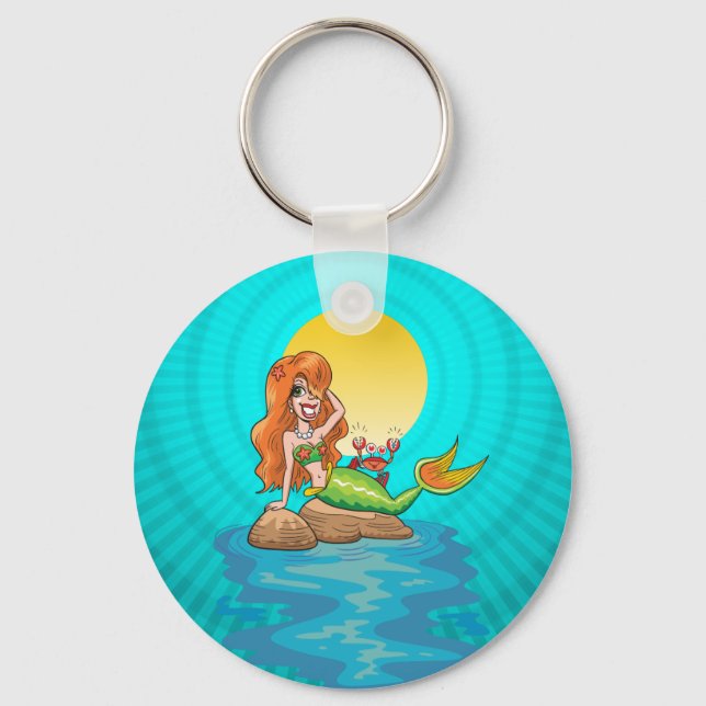 Mermaid under a Full Moon Key Ring (Front)