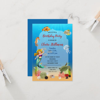 Mermaid Under Sea Adventure Birthday Party Invite