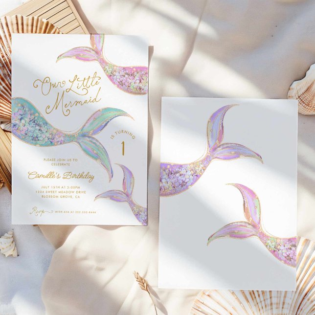 Mermaid Under the Sea 1st Birthday Invitation (Our Little Mermaid First Birthday Party Invitation)