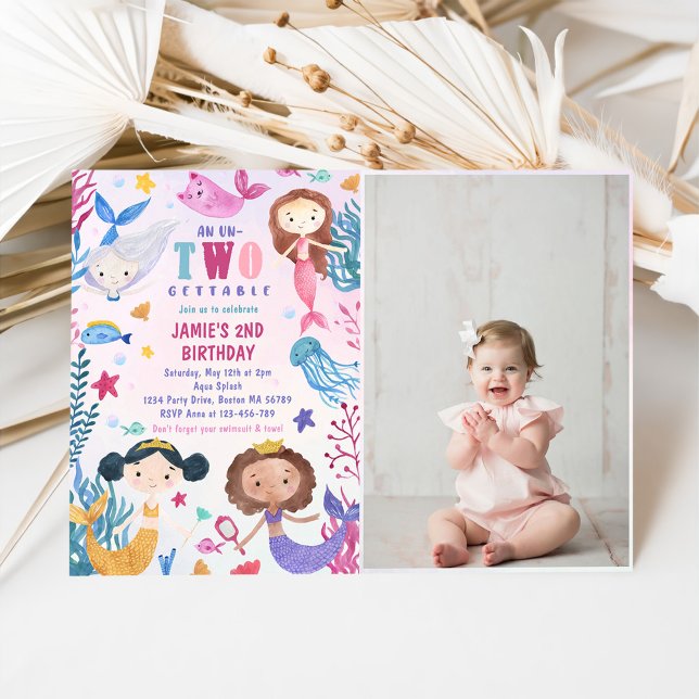 Mermaid Under The Sea 2nd Birthday Party Photo Invitation (Creator Uploaded)