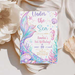 Mermaid Under the Sea 3rd Birthday Girl Invitation