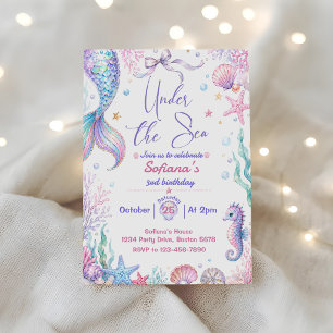 Mermaid Under the Sea 3rd Birthday Girl Invitation