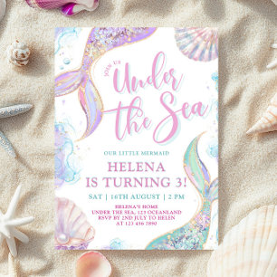 Mermaid Under the Sea 3rd Birthday Girl Invitation