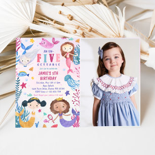 Mermaid Under The Sea 5th Birthday Party Photo Invitation