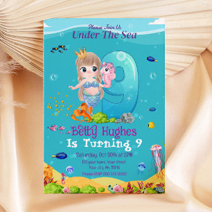 Mermaid Under The Sea 9th Birthday Invitation
