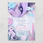 Mermaid Under The Sea Animals Birthday Invitation<br><div class="desc">Cute mermaid tail and under the sea animals with watercolor and glitter background. Illustrations and design by MuseBloomDesigns.</div>