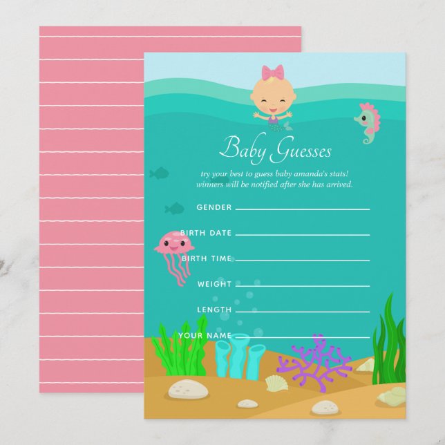 Mermaid Under the Sea Baby Shower Baby Guesses Invitation (Front/Back)