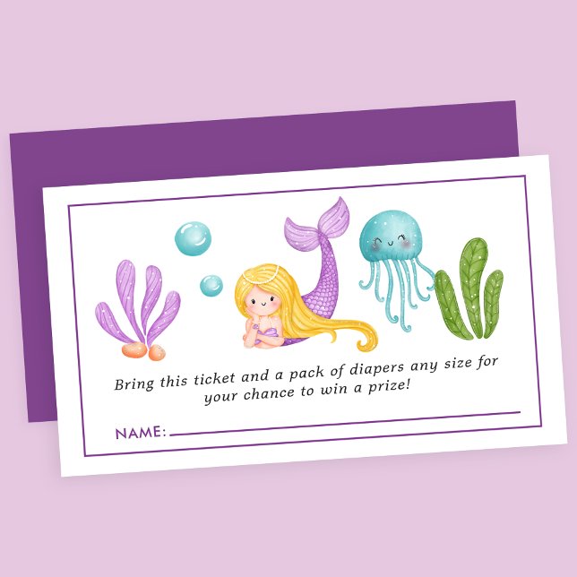 Mermaid Under The Sea Baby Shower Diaper Raffle En Enclosure Card (Creator Uploaded)