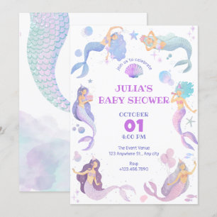 Mermaid under the sea baby shower invitation