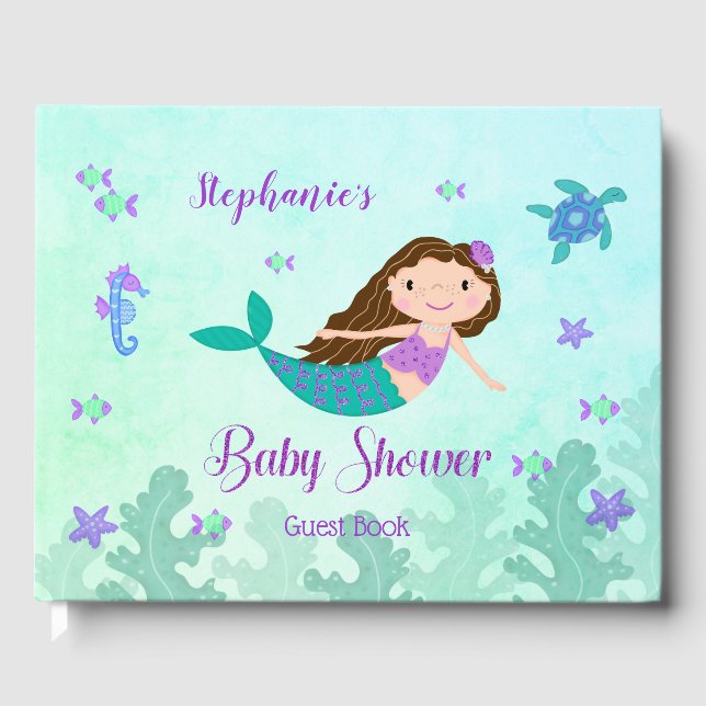 Mermaid Under The Sea Baby Shower Personalised Guest Book (Front)