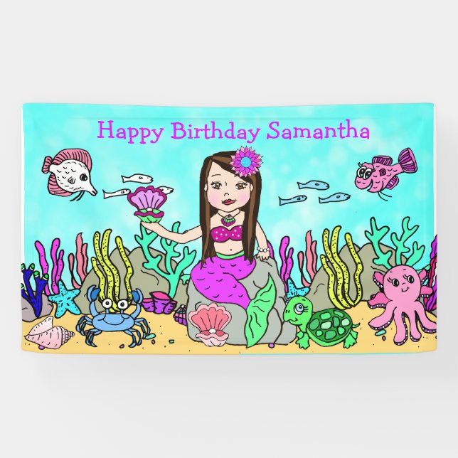 Mermaid Under the Sea Birthday Banner (Horizontal)