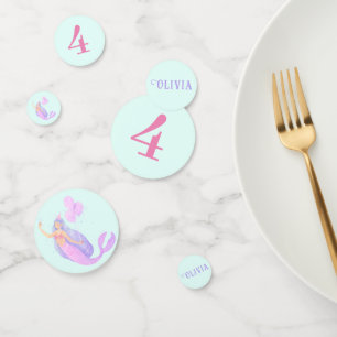 Mermaid Under the Sea Birthday Girl Age Blue Confetti