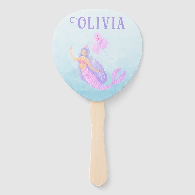 Mermaid Under the Sea Birthday Girl Age Blue Hand Fan (Front)