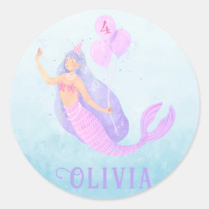 Mermaid Under the Sea Birthday Girl Age Blue Party Classic Round Sticker