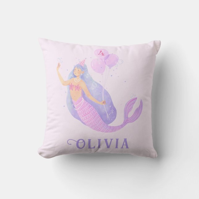 Mermaid Under the Sea Birthday Girl Age Cushion (Front)