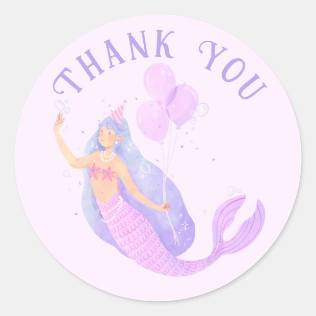 Mermaid Under the Sea Birthday Girl Age Favor Classic Round Sticker (Front)