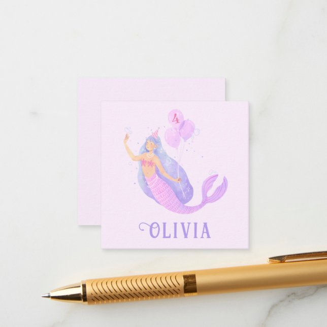 Mermaid Under the Sea Birthday Girl Age Party Enclosure Card (Front/Back In Situ)