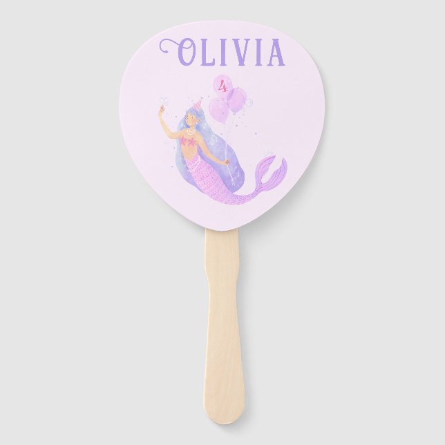 Mermaid Under the Sea Birthday Girl Age Pink Hand Fan (Front)