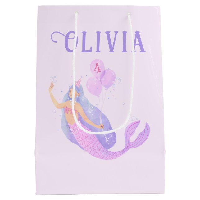 Mermaid Under the Sea Birthday Girl Age Pink Medium Gift Bag (Back)