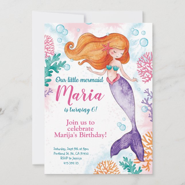 Mermaid Under the sea Birthday Invitation (Front)