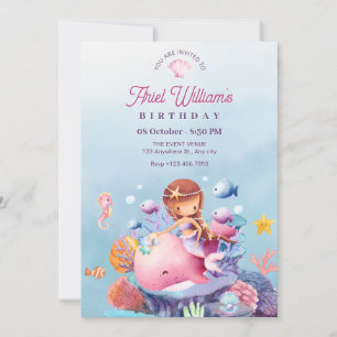 Mermaid under the sea birthday invitation