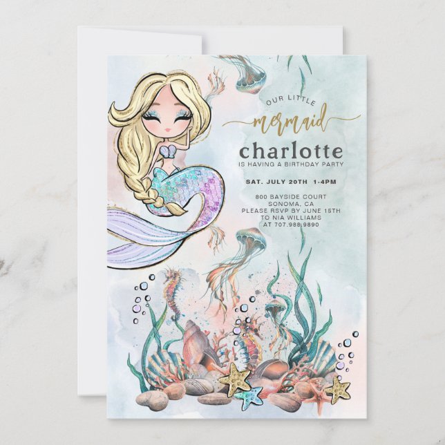 Mermaid Under The Sea Birthday Invitation (Front)
