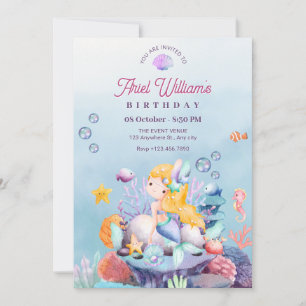 Mermaid under the sea birthday invitation