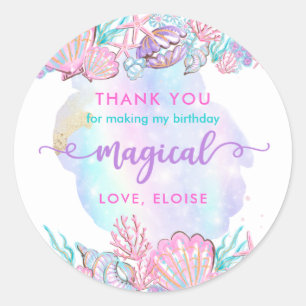 Mermaid Under The Sea Birthday Party Favour Classic Round Sticker