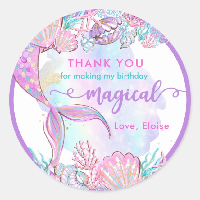 Mermaid Under The Sea Birthday Party Favour Classic Round Sticker (Front)