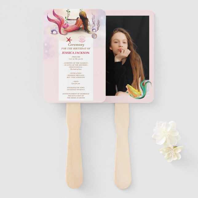 Mermaid Under The Sea Birthday Party Hand Fan (Front and Back)