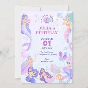 Mermaid under the sea birthday party invitation