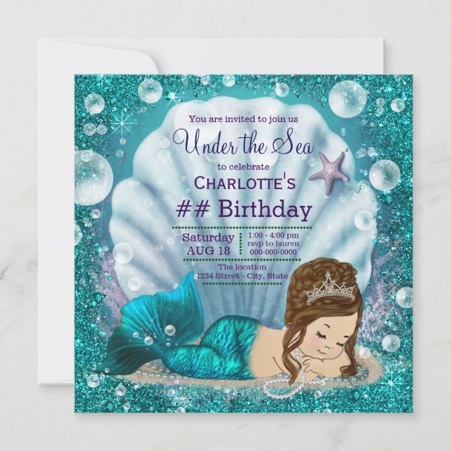 Mermaid Under the Sea Birthday Party Invitation (Front)