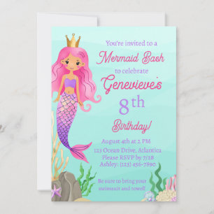 Mermaid Under the Sea Birthday Party  Invitation