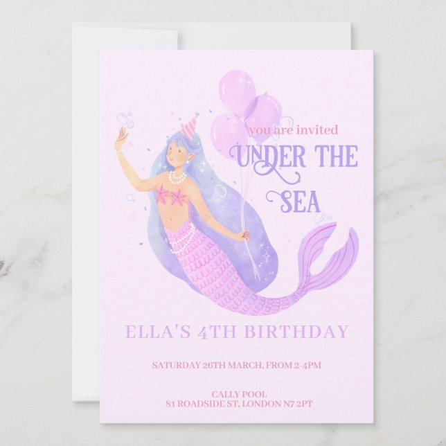 Mermaid Under the Sea Birthday Party Invitation (Front)