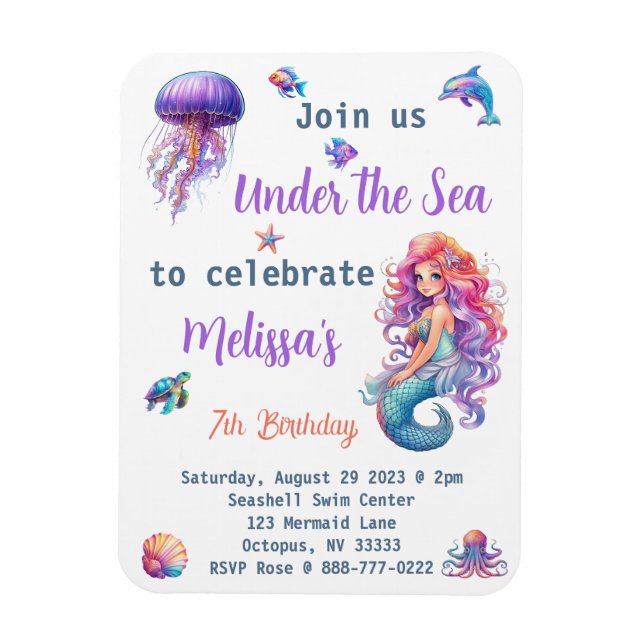 Mermaid Under the Sea Birthday Party Magnet (Vertical)