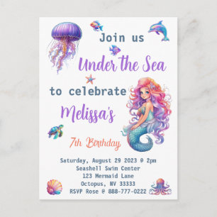 Mermaid Under the Sea Birthday Party Postcard