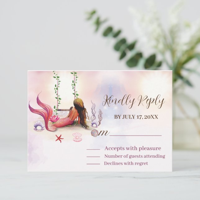 Mermaid Under The Sea Birthday Party  RSVP Card (Standing Front)