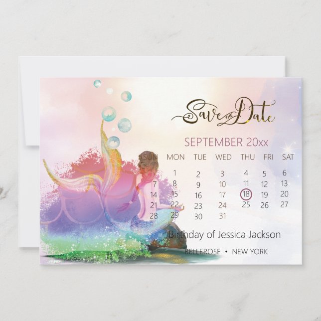 Mermaid Under The Sea Birthday Party Save The Date (Front)