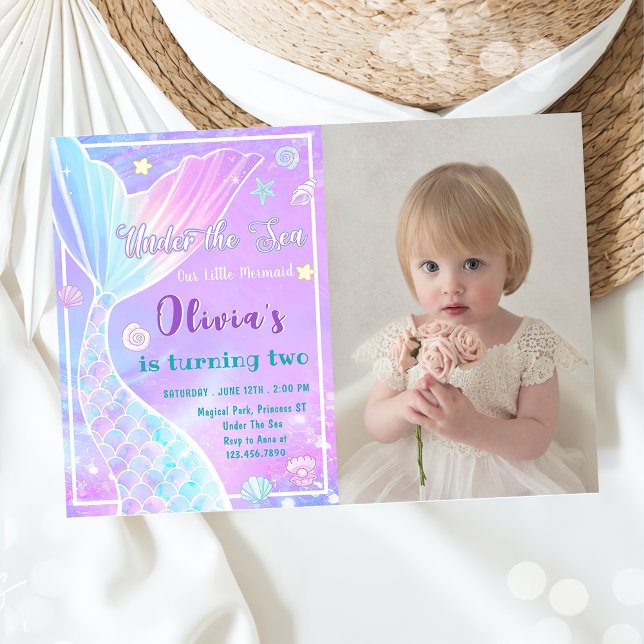Mermaid Under The Sea Birthday Photo Invitation (Creator Uploaded)