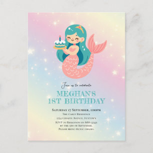 Mermaid Under the sea birthday Postcard Invitation