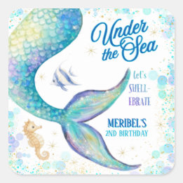 Mermaid Under the Sea Birthday Square Sticker