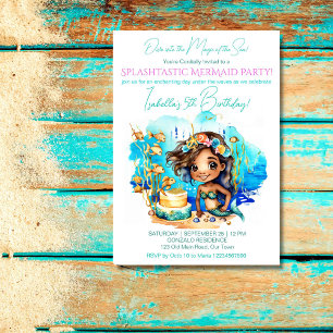 Mermaid under the sea brown skin cute girl party invitation