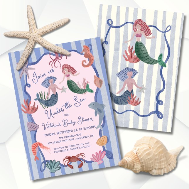 Mermaid under the sea coastal hand drawn invitation (Creator Uploaded)